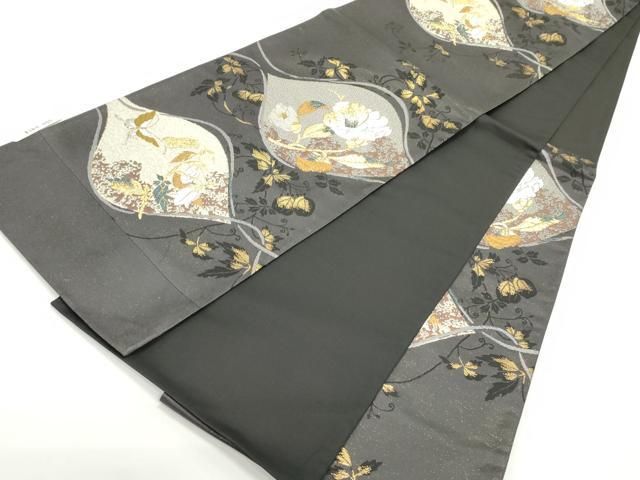 正絹 袋帯 唐織 銀糸 道長に四季華 平和屋着物○西陣の名門 本家