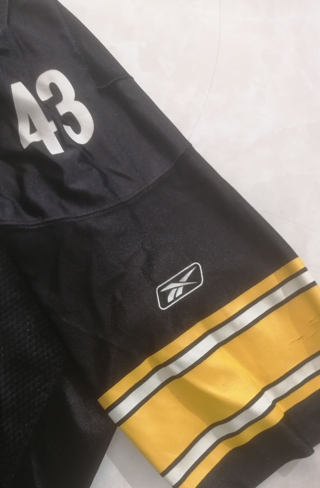 Reebok リーボック　NFL EQUIPMENT ONFIELD　「Steelers / POLAMALU #43」アメリカンフットボール　ゲームシャツ　キッズサイズXL