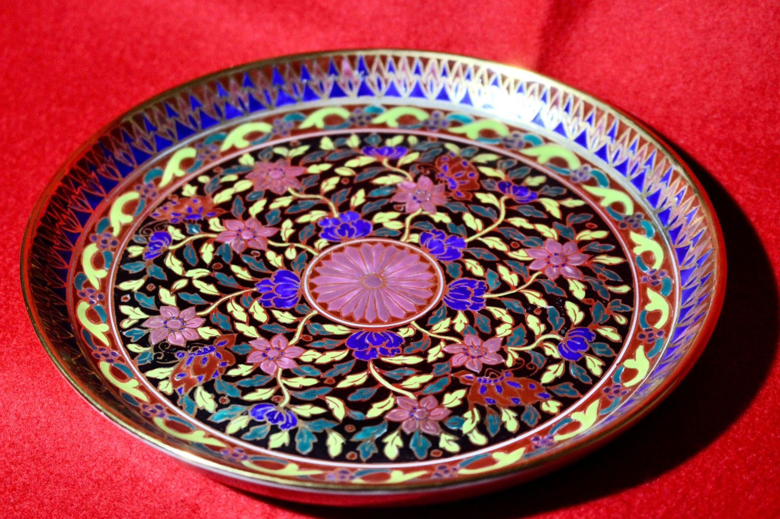 タイ王国　18世紀　ベンチャロン古赤絵　台皿5客　トヒニ　東さ7-0819 タイ王国 18世紀 ベンチャロン古赤絵 台皿5客 トヒニ 東さ7-0819