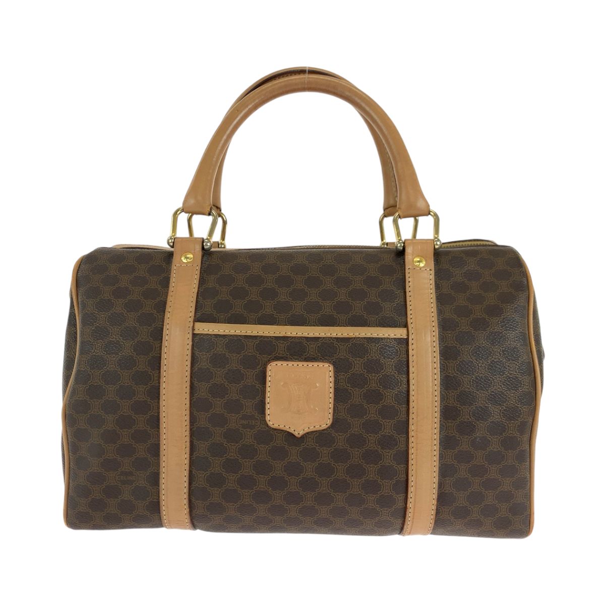 【CELINE】ボストンバッグ　マカダム柄　ゴールド金具　PVC ブラウン. 美品 CELINE セリーヌ ヴィンテージ マカダム ブラウン ゴールド金具