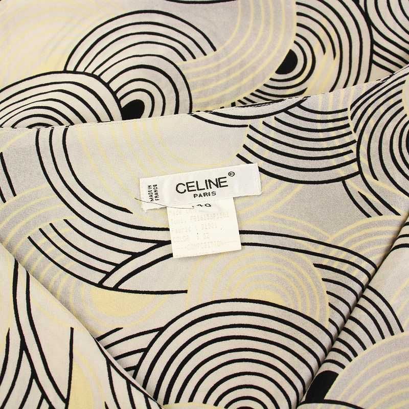 セリーヌ CELINE ノースリーブ シャツ カットソー 総柄 シルク 40 グレージュ /YM レディース セリーヌ CELINE ノースリーブ シャツ カットソー 総柄 シルク