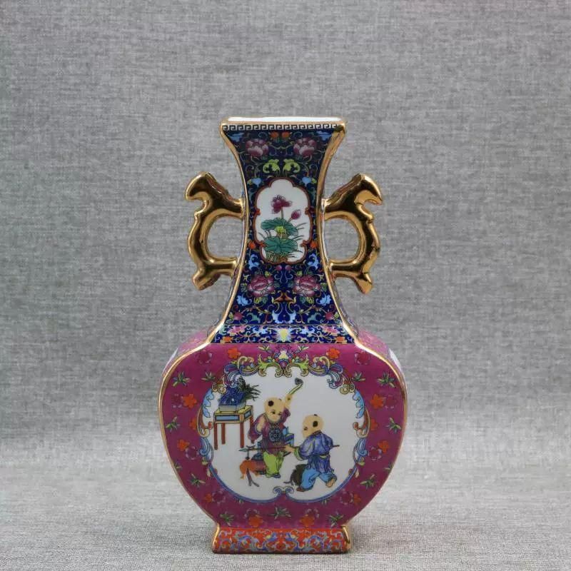 清乾隆琺瑯彩飄花嬰戯扁瓶   陶磁器  現代工芸品 美術品 置物 清乾隆琺瑯彩飄花嬰戯扁瓶 陶磁器 現代工芸品 美術品 置物