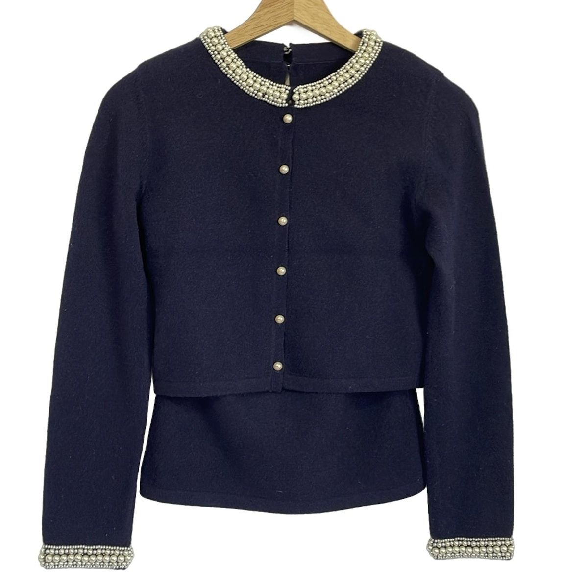Harrods - HARRODS(ハロッズ) カーディガン レディース美品  - ネイビー×白 七分袖 HARRODS(ハロッズ) カーディガン レディース美品 - ネイビー×白