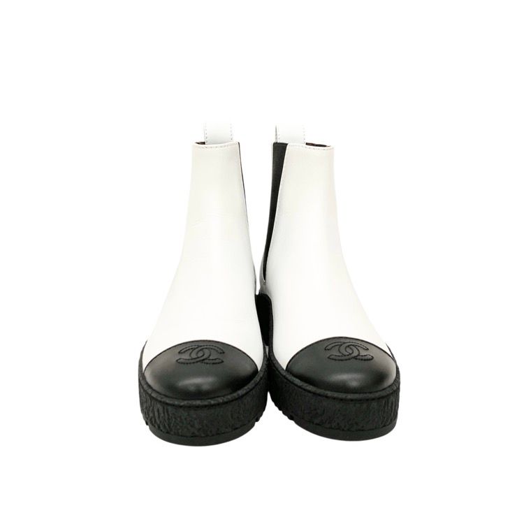 CHANEL シャネル ターンロックサイドゴアブーツ ホワイト 37 G37927