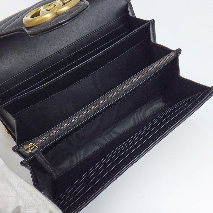グッチ GUCCI ショルダーバッグ ハンドバッグ GG マーモント チェーンウォレット 474575 DTDT 1000 ブラック シェヴロン キルティン レザー ゴールド金具 【中古】 グッチ GUCCI ショルダーバッグ ハンドバッグ GG マーモント チェーン