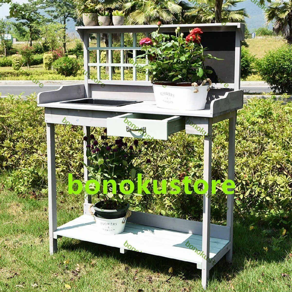 ガーデンポッティングベンチ プランターベンチ ガーデン作業台 屋外木製棚 屋内植物用植物スタンド 実木環境保護防水防腐 丈夫で長持ちする