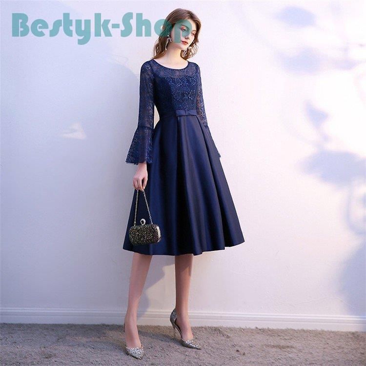 ワンピース ミモレ丈 結婚式 パーティードレス 大人 レース JQUEEN