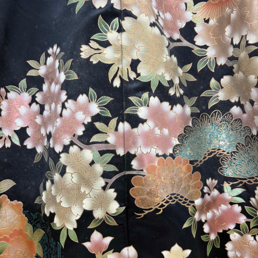 色打掛 正絹 ポリエステル 黒 打掛 花嫁衣裳 婚礼 リサイクル 中古  