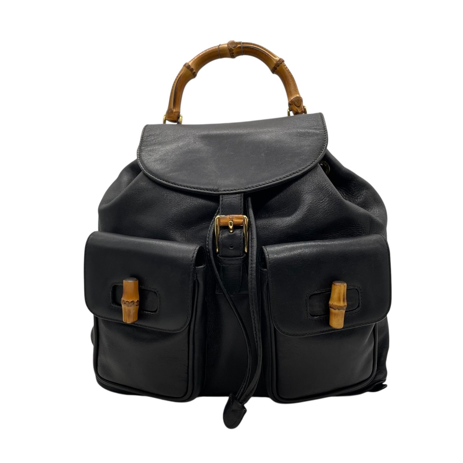 GUCCI バンブー リュック オールレザー ゴールド金具 黒 ターンロック 美品 GUCCI オールドグッチ バンブー リュックサック バック