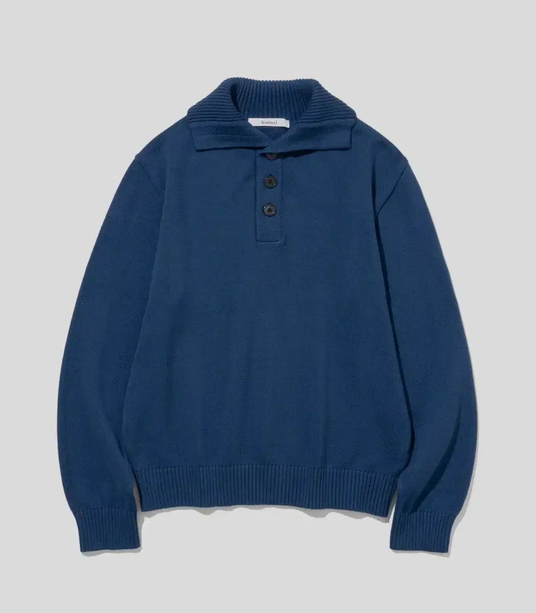 ニッティド コットン ボタン カラー ニット セーター DAWN BLUE