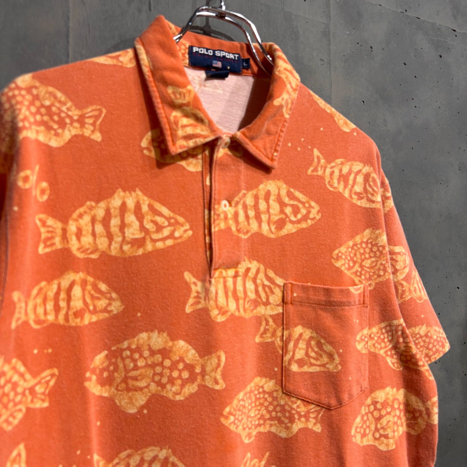 90s POLO SPORT フィッシュ柄ポロシャツ オレンジ