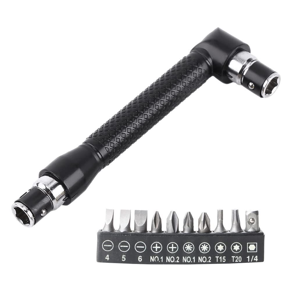 Kigauru L 字型 1/4 レンチ L字型エクステンションハンドルセット スチール製 六角穴 6.35mm ドライバー ソケット レンチ 高硬度 高靭性 L字型エクステンション DIY 修復ツール + 10個 ドライバービ