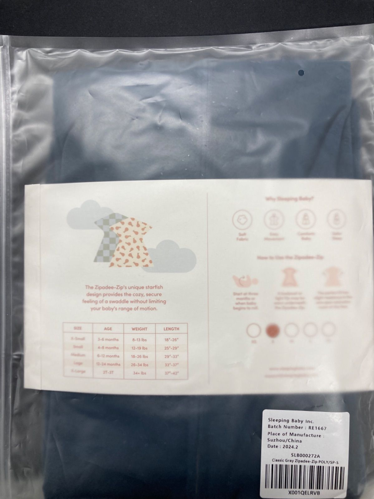 1点 sleeping baby star classic gray S