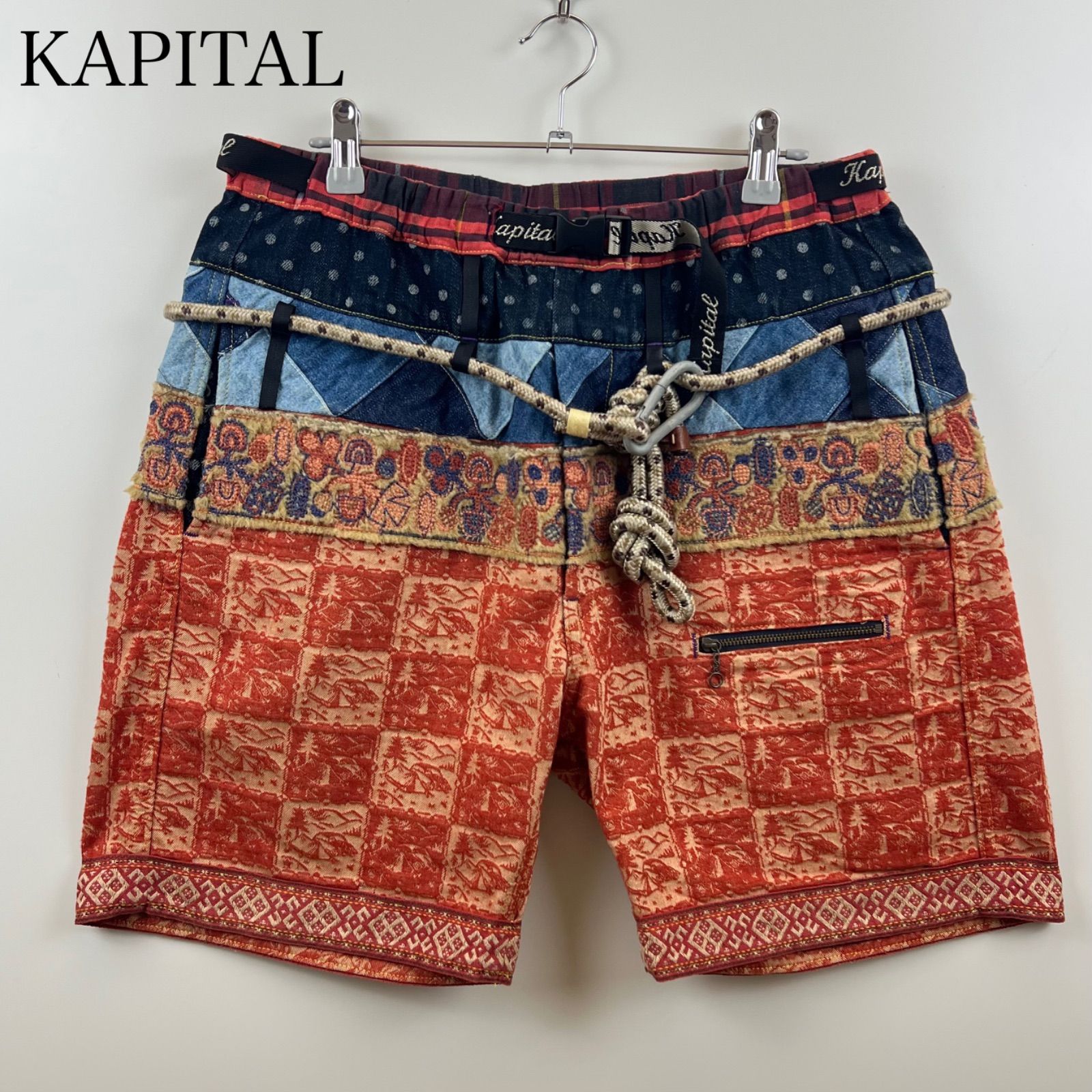 KAPITAL ショートパンツ　かぼちゃパンツ　サイズ2(M) KAPITAL ECO BAKA CRAZY ROPE CARABINER SHORTS 3 K1405SP146