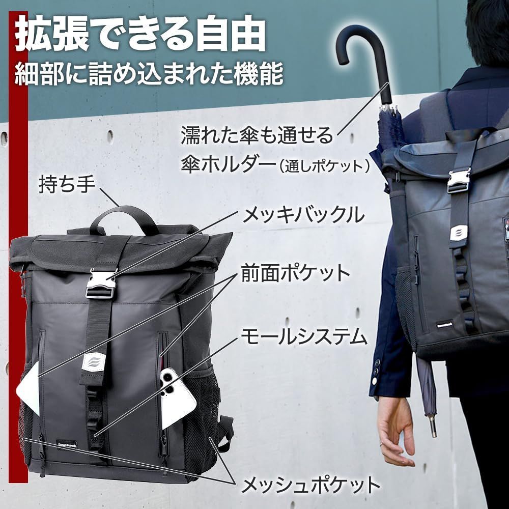 バッグ バッグパック 防水 ドリンクホルダー ツーリング リュック 18L 防水ファスナー バイク 背中ポケット 傘 DAWNHAWK 収納 ATMAENTERPRISE_COM