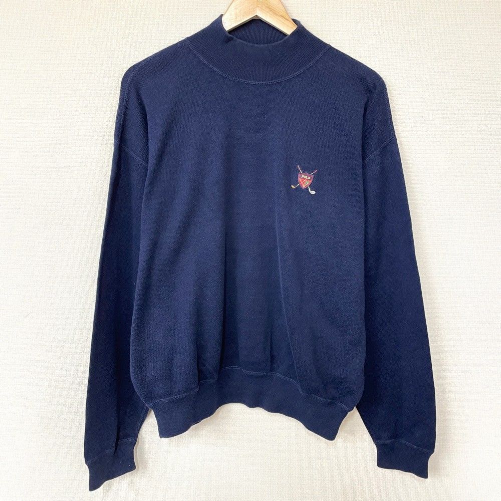 ポロ ゴルフ ラルフローレン POLO GOLF RALPH LAUREN コットン ニット セーター モックネック ワンポイント ロゴ 刺繍 無地 ロングスリーブ 長袖 サイズ：XL ネイビー