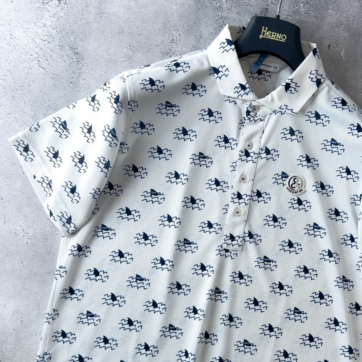 andperseアンパスィ ゴルフウェア 半袖ポロシャツ　メンズL【美品】 楽天市場】【超美品】アンパスィ 半袖ポロシャツ ネイビー×白 猿