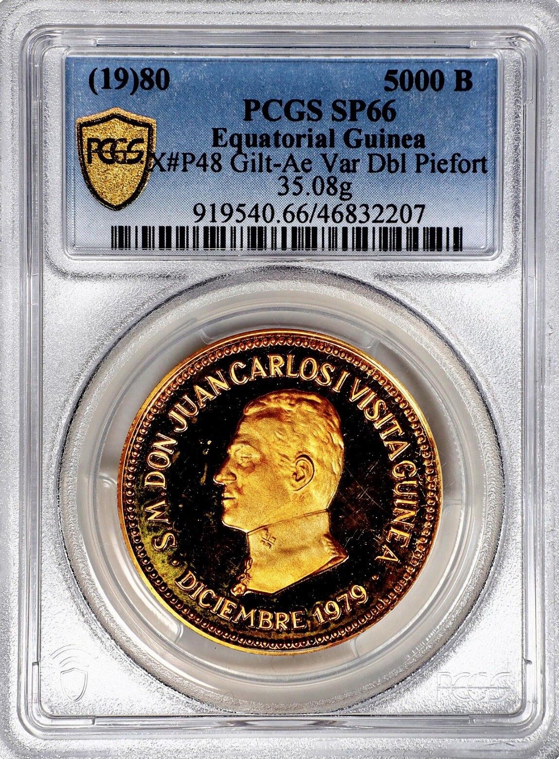 EQUATORIAL GUINEA Gilt Bronze Double Piet 19 80 5000 Bipkwele PCGS SP66