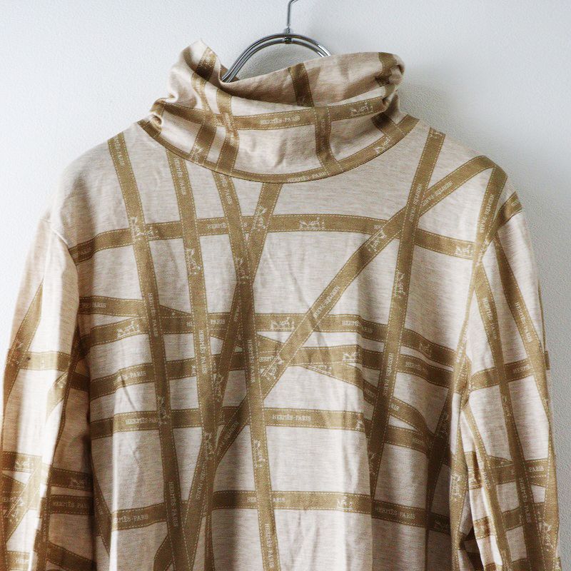  Archive エルメス HERMES マルジェラ期 ボルデュック リボン柄 タートルネック 長袖Tシャツ L ベージュ┃トップス アンサンブル トップス