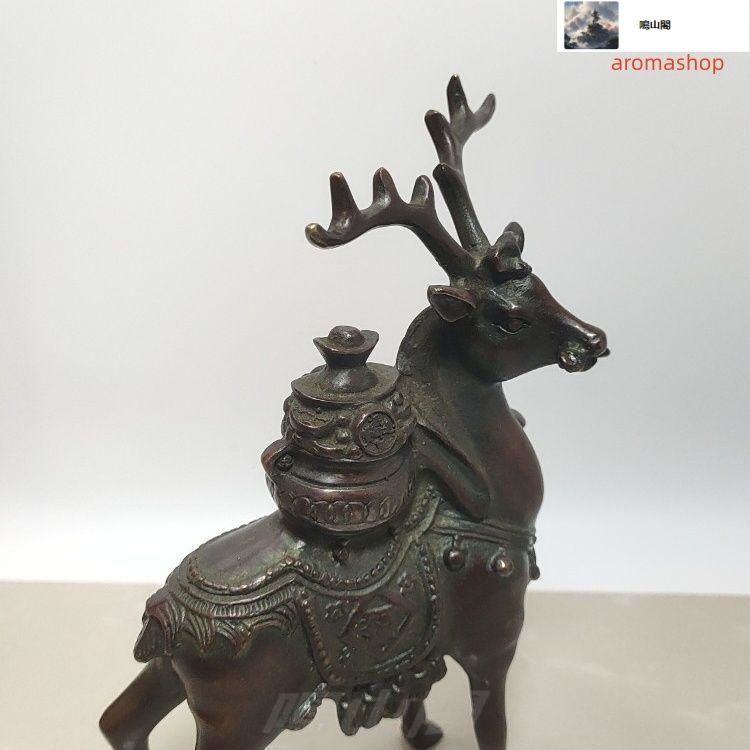 高価な 銅器 鹿 一路発財茶台 事務 机 玄関置物 開運風水 招財 置物 工芸品 装飾品