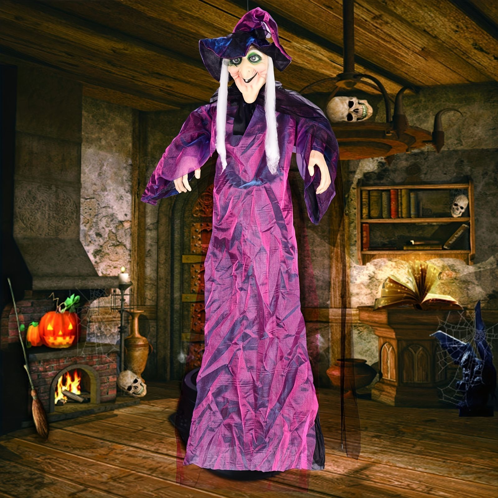 吊るし人形 魔女 ハロウィン ハロウィーン インテリア 装飾 デコレーション 小物 ライトアップ-音声機能 動く 光る 単三電池 パーティ お化け屋敷 パーティグッズ sSUB398