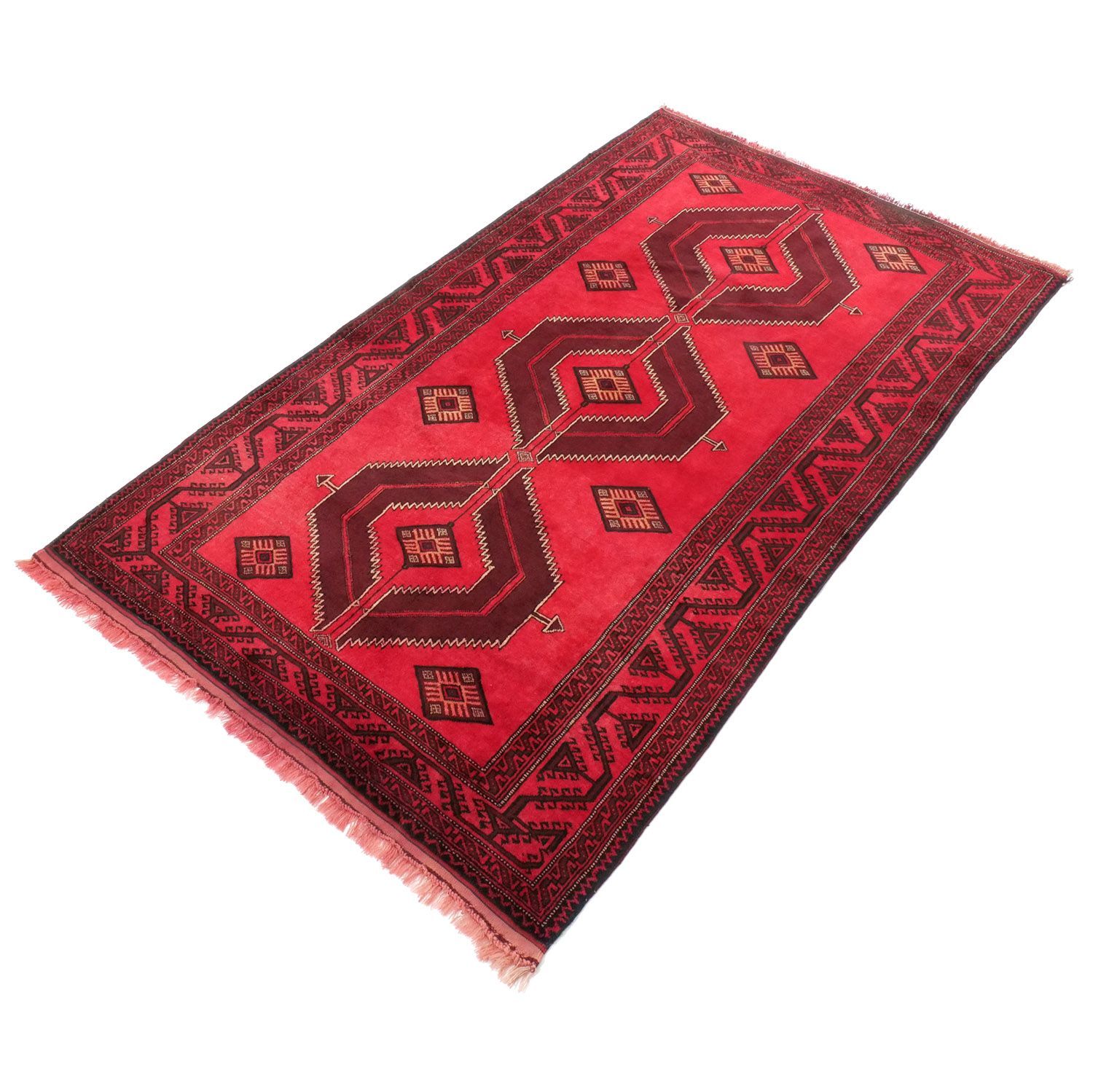 エレガント サラフス 1960年代 2430×1400mm セミアンティーク ダイヤモンドモチーフ 手織り - carpet-アンティークペルシャ絨毯 ヴィンテージラグ専門店 送料無料