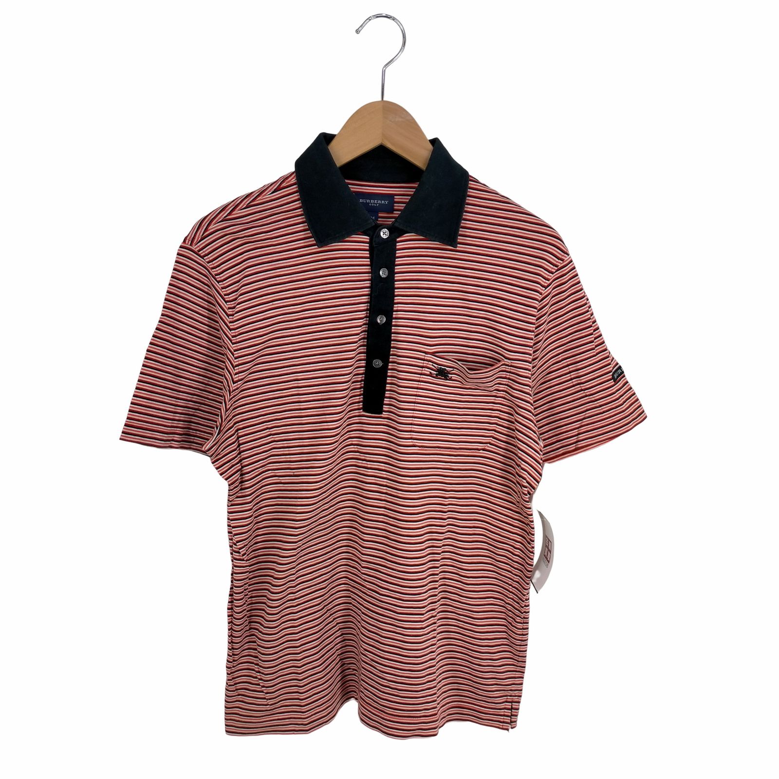【バーバリー】正規品レア　ポロシャツ　刺繍ボーダー　LL◆古着ゴルフヴィンテージ BURBERRY GOLF バーバリーゴルフ 半袖ポロシャツ ボーダー柄