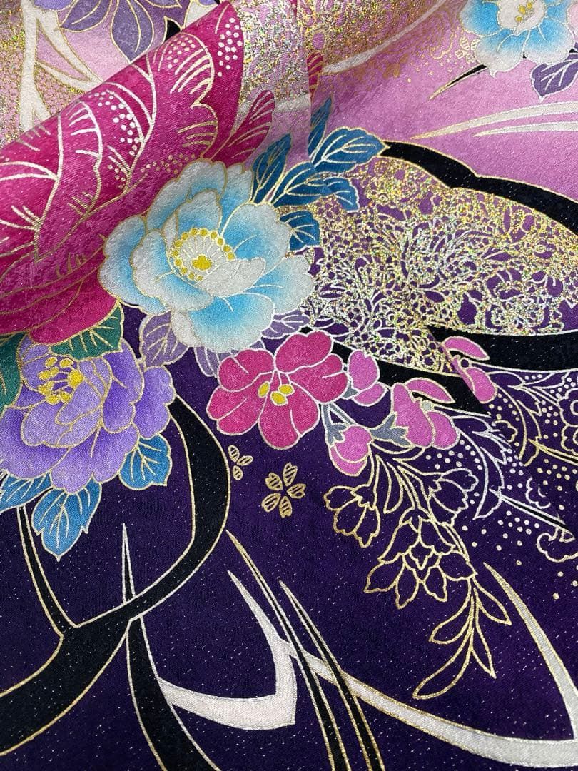 振袖 仮絵羽 舞台衣装 金彩 銀彩 銀通し ラメ刺繍 正絹 未仕立て品 八 