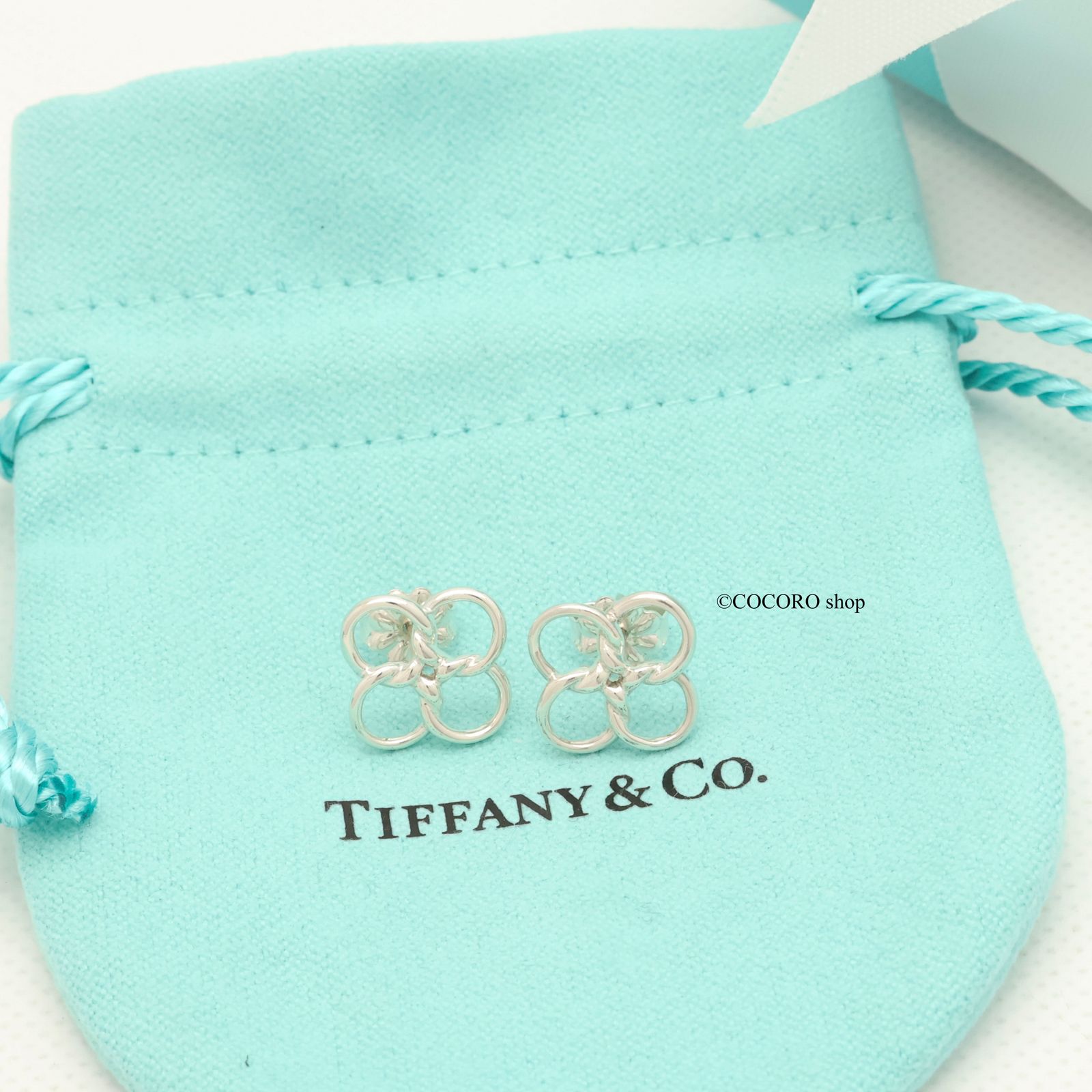 【美品】ティファニー TIFFANY&Co. クアドロフォリオ エルサペレッティ スタッド ピアス AG925