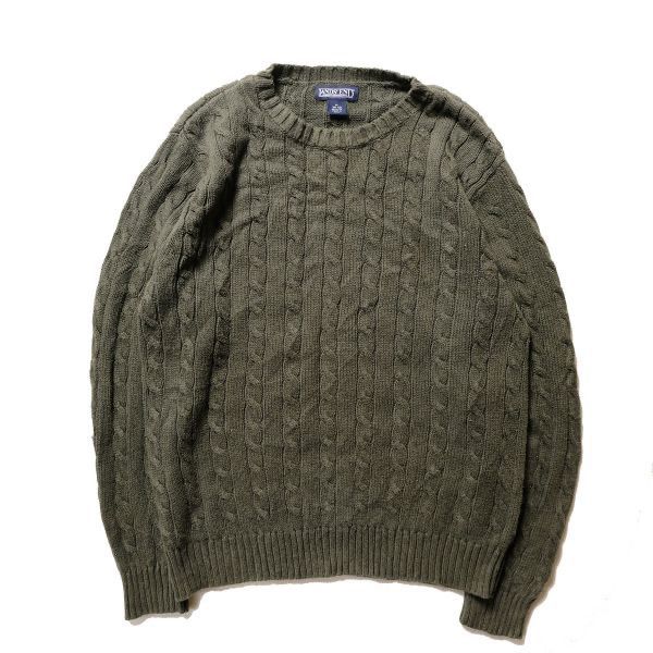 ランズエンド コットンニット ドリフター セーター 無地 XL グリーン