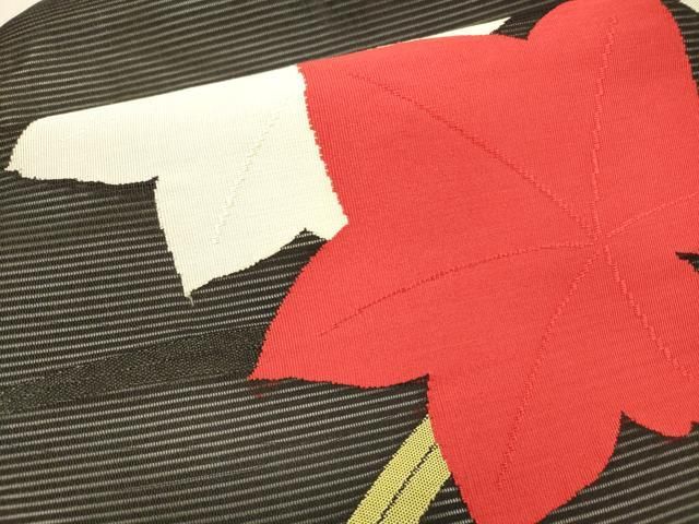 平和屋着物＊夏物 九寸名古屋帯 草葉文 黒地 正絹 逸品 DAAX5574cm