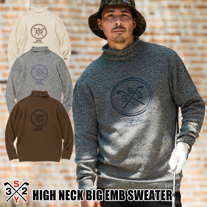 SY32 GOLF デザインニット ニット デザインニット HIGH NECK BIG EMB SWEATER SYG-23A38 メンズ 長袖 正規代理店 xaz-syg-23a38