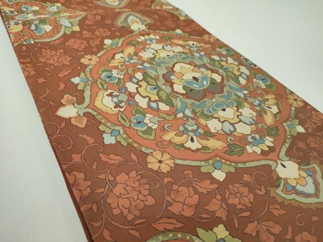 2年保証、返品可能。 平和屋着物●全通柄袋帯 紹巴 更紗花文 正絹 DAAX4533ps