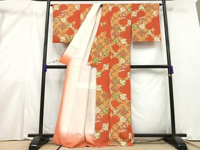 平和屋着物▽上質な小紋 単衣 幾何学文 正絹 逸品 AAAZ1556fy