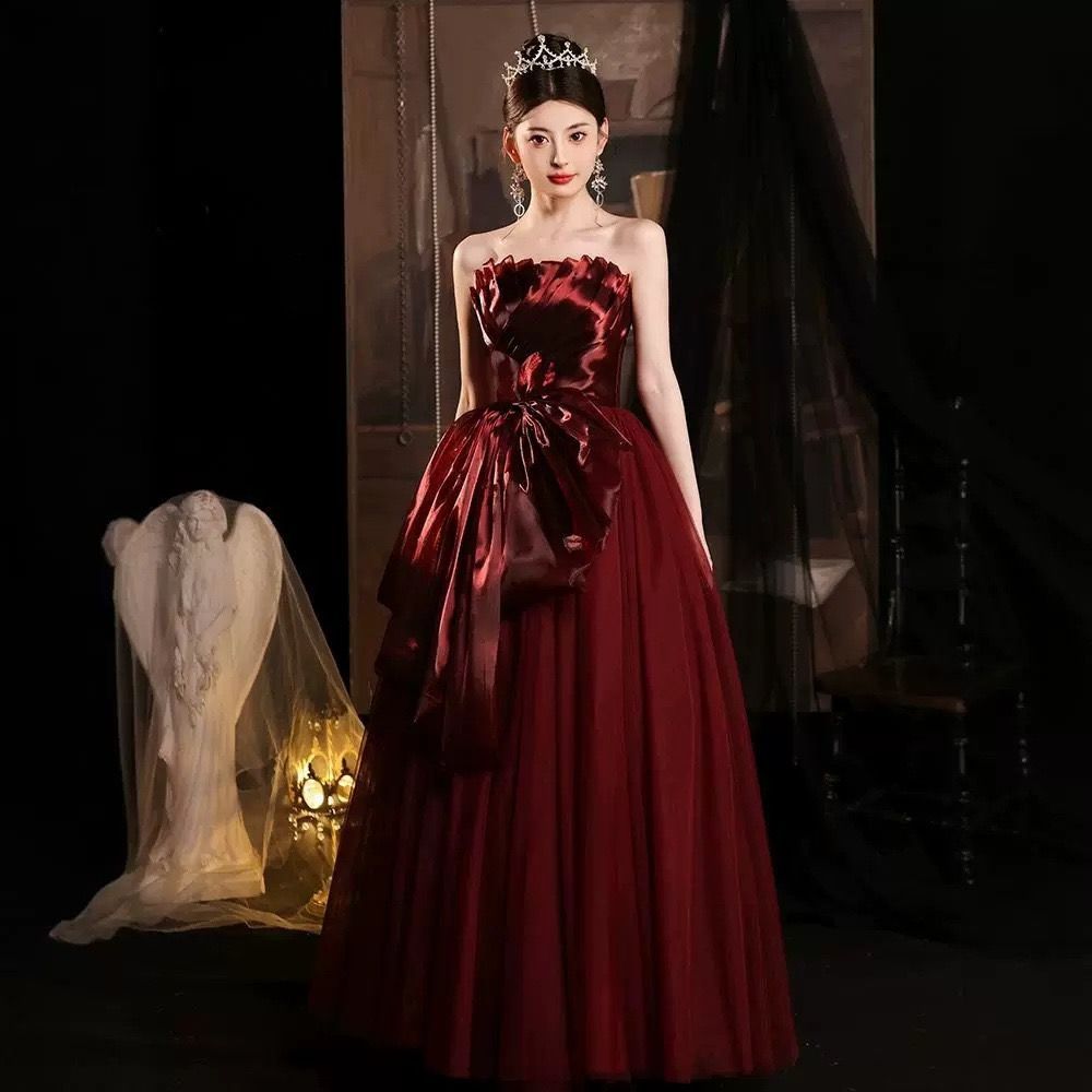 ドレス ロングドレス パーティードレス ワインレッド ビスチェ ウェディングドレス ウエディングドレス 結婚式 二次会 花嫁 前撮り 演