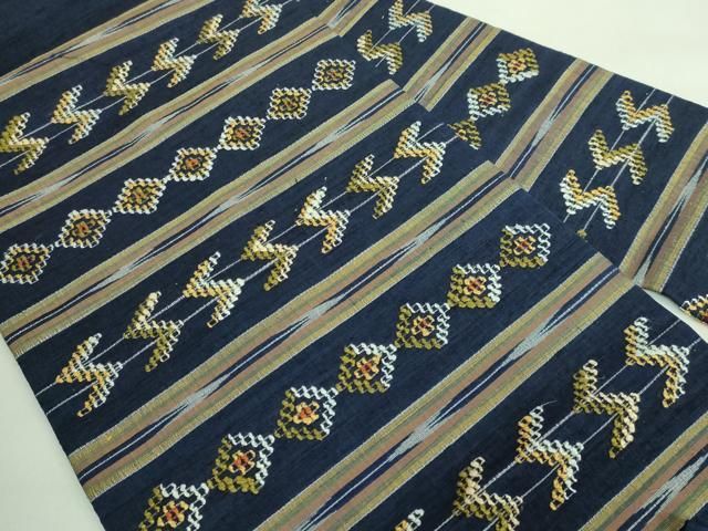 平和屋着物□極上 本場琉球 読谷山花織 紬地 九寸名古屋帯 逸品  