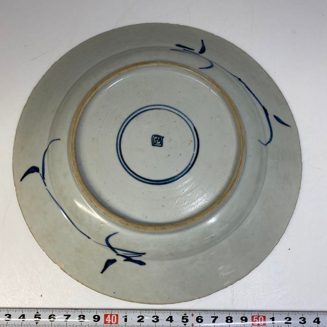 中国清朝時代　青花草花図七寸皿　直径21.4㎝　東Y6-0624①タエカ 中国清朝時代 青花草花図七寸皿 直径21.4㎝ 東Y6-0624①タエカ