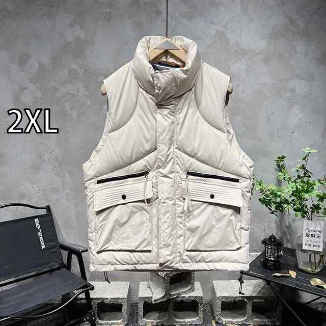 2XL 秋冬 コーデ メンズ 服 シンプル ファッション オシャレ 大人 かっこいい 大きいサイズ ストリート 紳士服 無地 スタンドカラー ダウン コットンベスト カジュアル ベスト