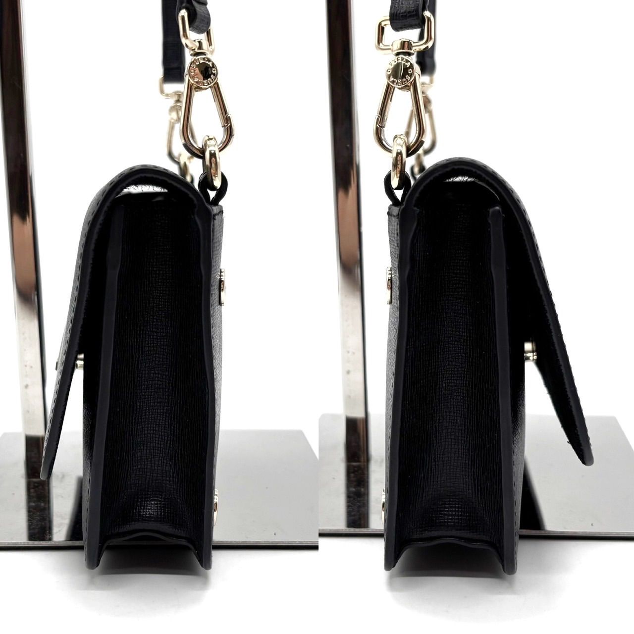 【美品】フルラ レザー ショルダーウォレット リーヴァ ブラック 新ロゴタイプ 美品 FURLA フルラ リーヴァ クロスボディ ショルダーウォレット