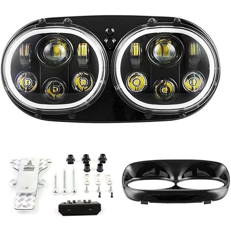 在庫セール Ranzek バイク ダブル LEDヘッドランプ 5 3|4 90W LED ヘッドライト 天使 目 1セット バイク ヘッドライト 5.75インチ ハローと ハーレーロードグライドデュアル 04-13 用 A 0