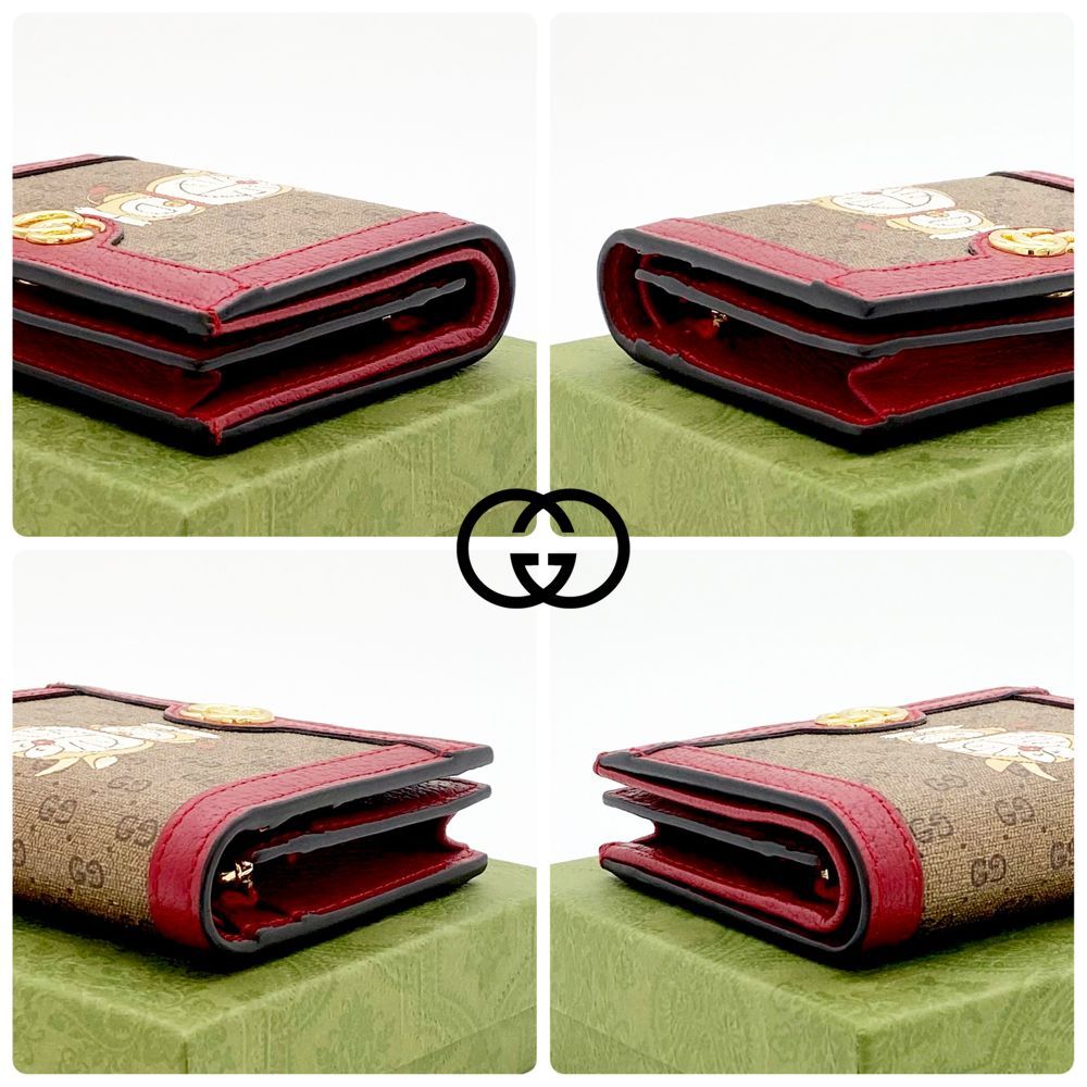 【極美品・付属品完備】グッチ ウシえもん 折り財布 札入れ GGスプリーム 赤 グッチ牛ドラえもん 二つ折り財布 ベージュ/レッド レディース GG