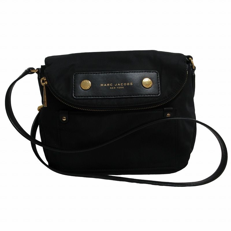 マークジェイコブス MARC JACOBS 美品 ナイロン×レザー ショルダーバッグ 斜め掛け クロスボディー 黒 ブラック 0511 ■GY14