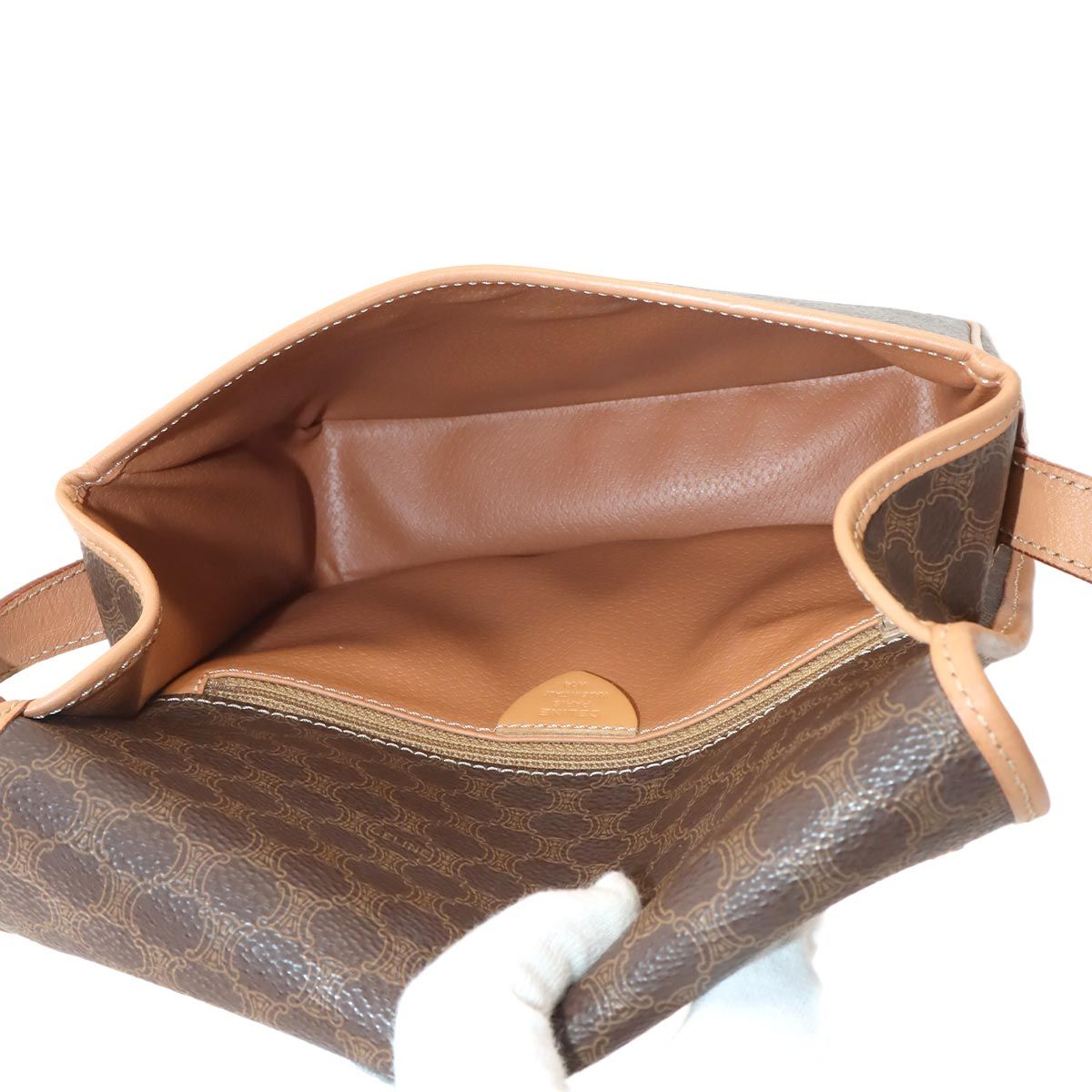 セリーヌ CELINE マカダム柄 ショルダー バッグ PVC レザー ブラウン  