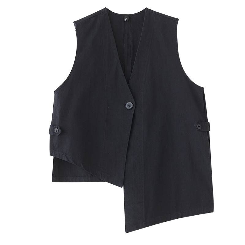 DKNY 黒のノースリーブベスト ベスト カーディガン レディース 夏 前開き トップス 不規則