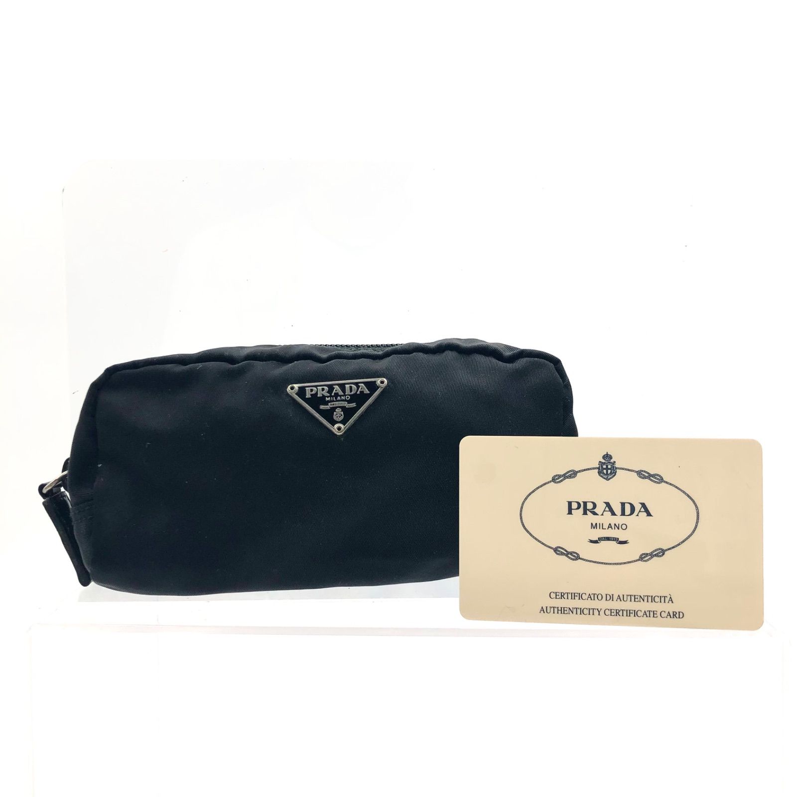 □美品□PRADA プラダ テスートナイロン ポコノ 三角プレート コスメ 