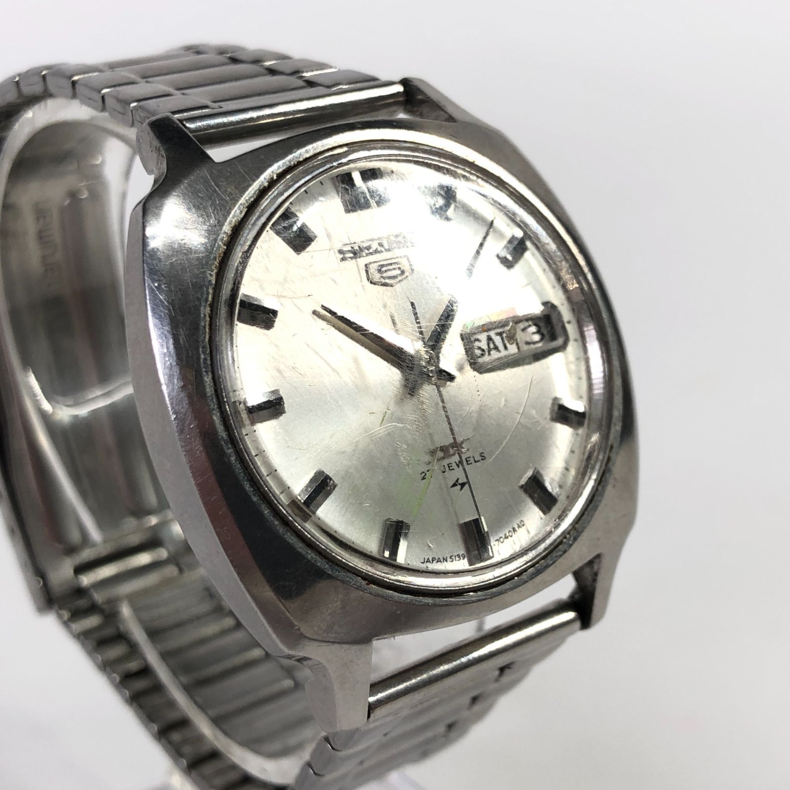 SEIKO セイコーファイブ 自動巻き 腕時計 デイデイト シルバー文字盤 25i菊