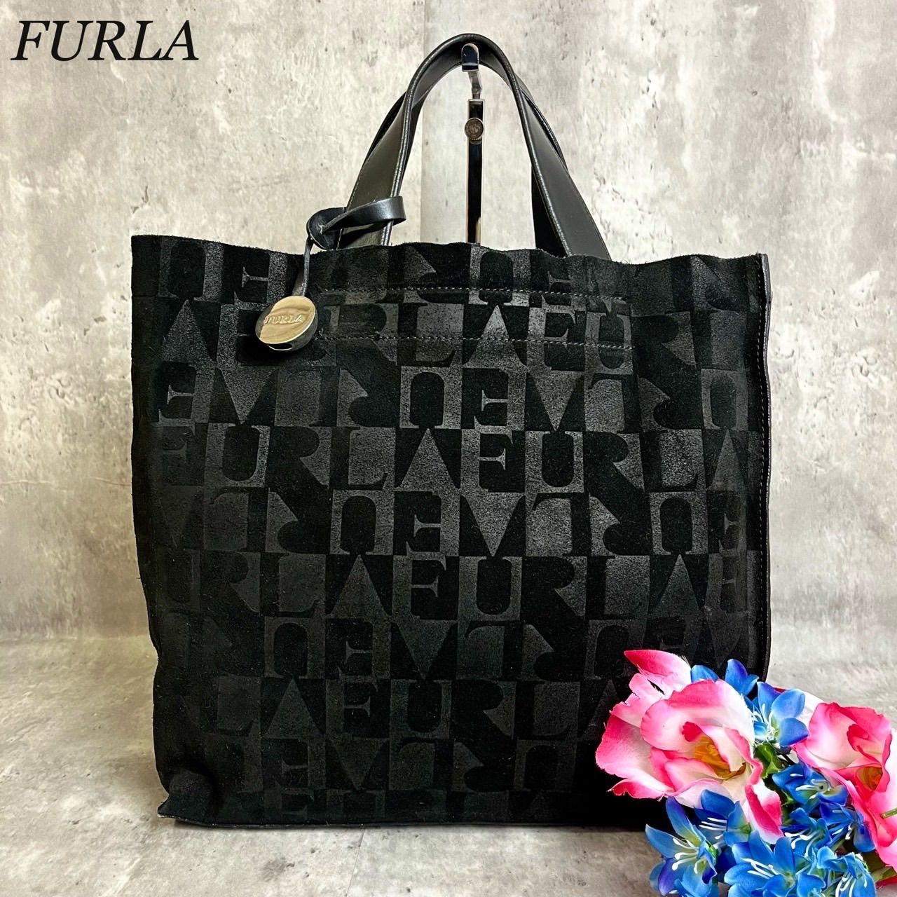 ✨良品✨ FURLA フルラ トートバッグ ハンドバッグ 総柄 ロゴ型押し 