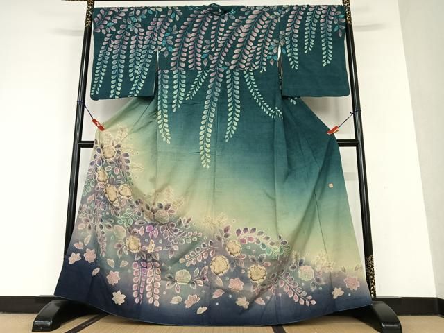 平和屋着物●訪問着 作家物 泰常 紬地 辻が花 暈し染め 正絹 AAAU8406zg