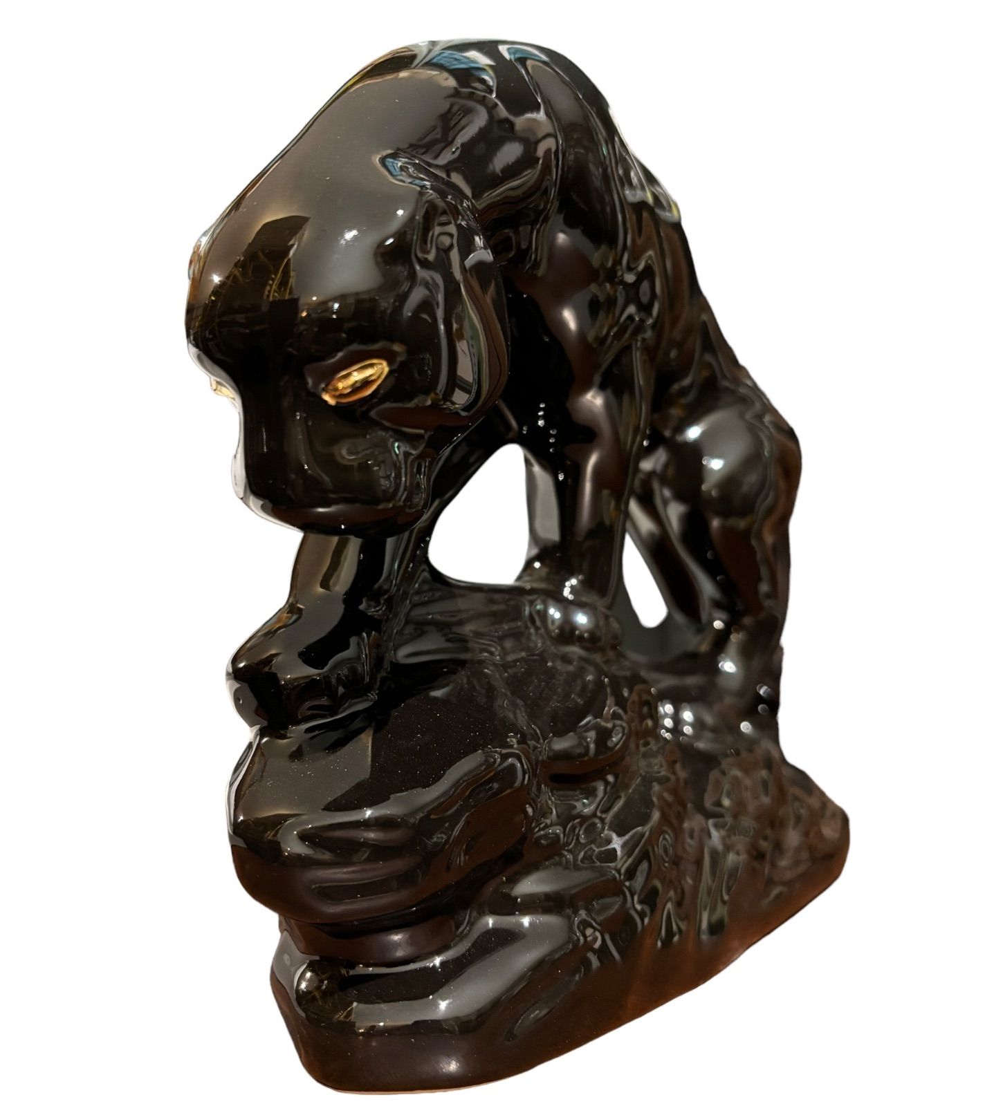 セラミック 黒豹 置物 ブラックパンサー オブジェ 工芸品 インテリア