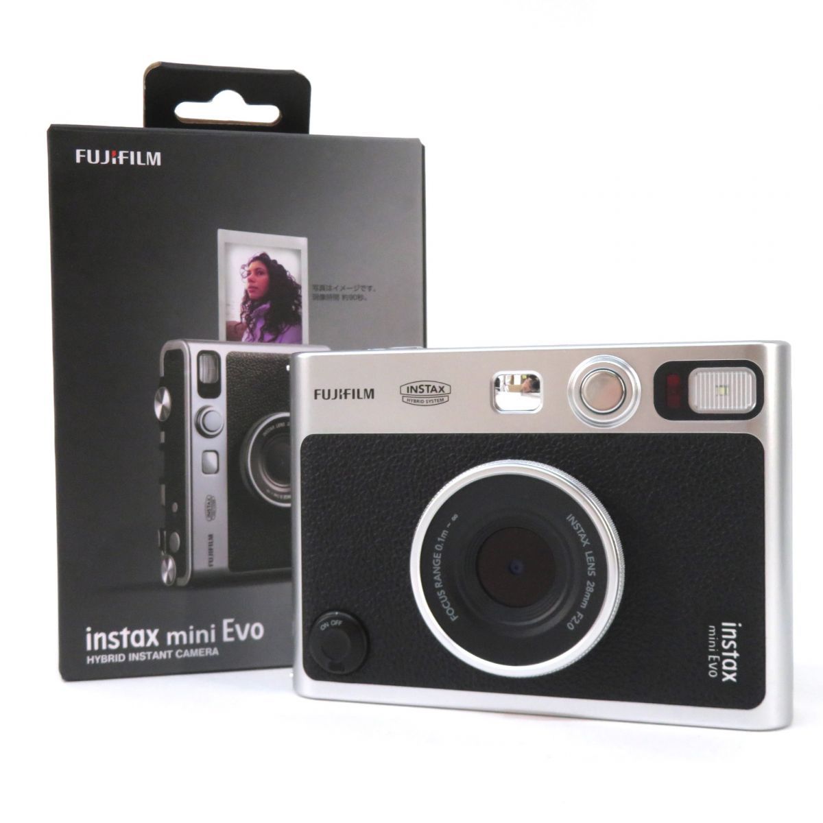 FUJIFILM 富士フィルム instax mini Evo チェキ ブラック インスタントカメラ 専用ケース/128GB micro  SDカード(未開封)付き ※中古